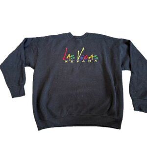 LAS VEGAS NEVADA Tourism Black Embroidered Sweatshirt Men's Size XL